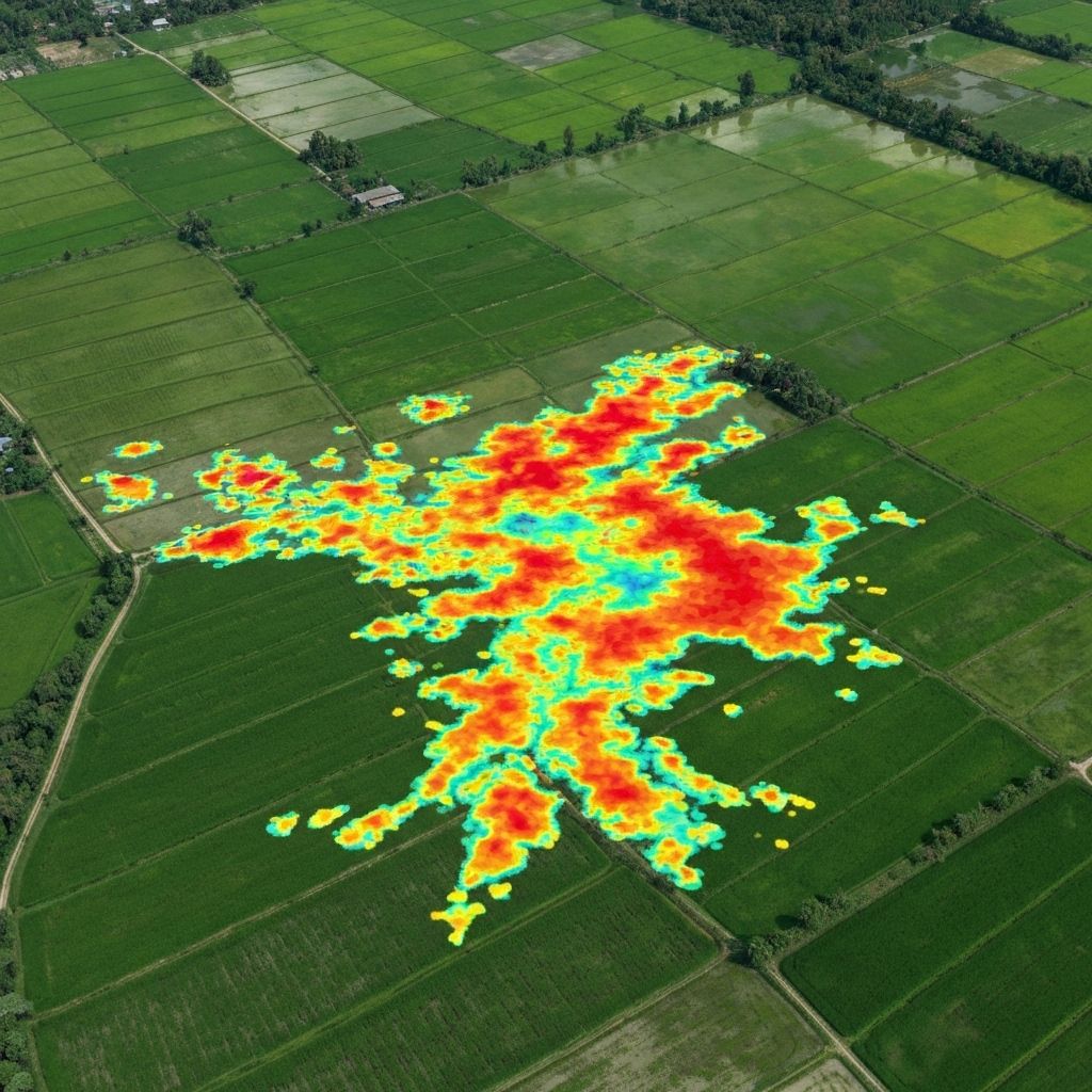 Aerial view of a forest with a road cutting through it